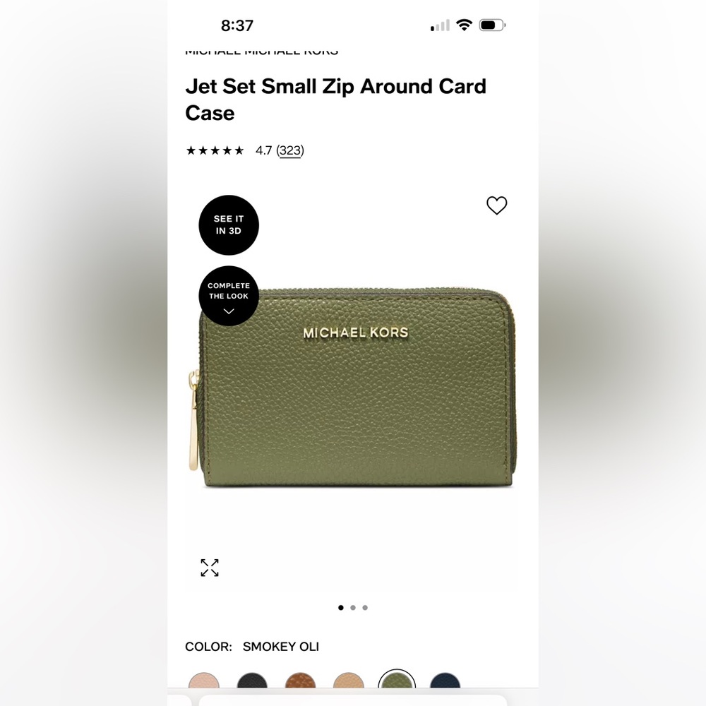 Michael Kors jet set small zip around card case in smoky oli